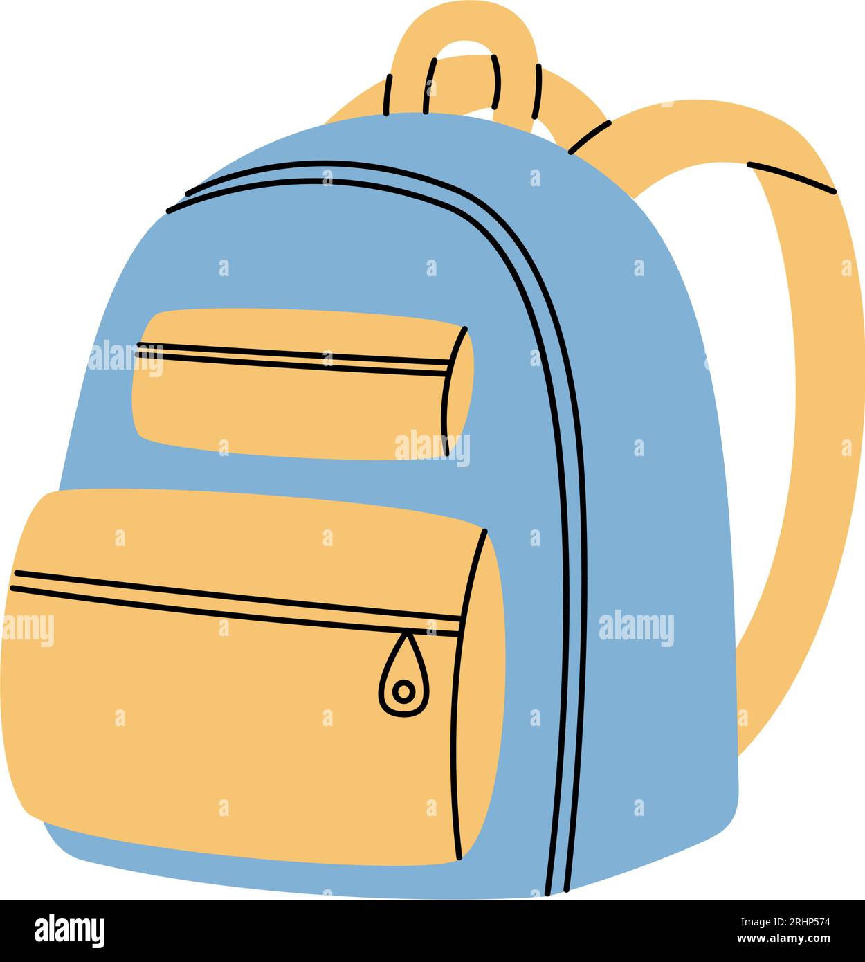 Schulrucksack, Schultasche, Bürobedarf. Zurück zur Schule. Vektorillustration. Stock Vektor