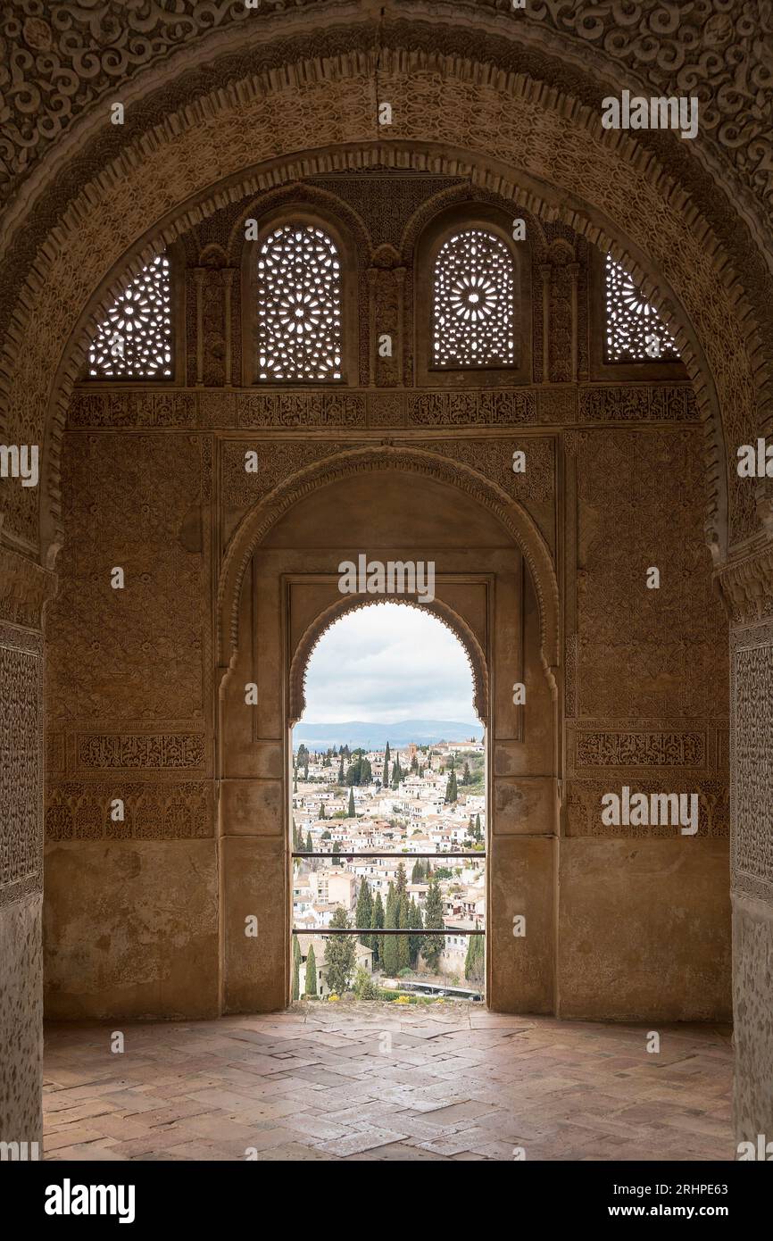 Spanien, Andalusien, Granada, Generalife, Patio de la Sultana, Ornamente Stockfoto