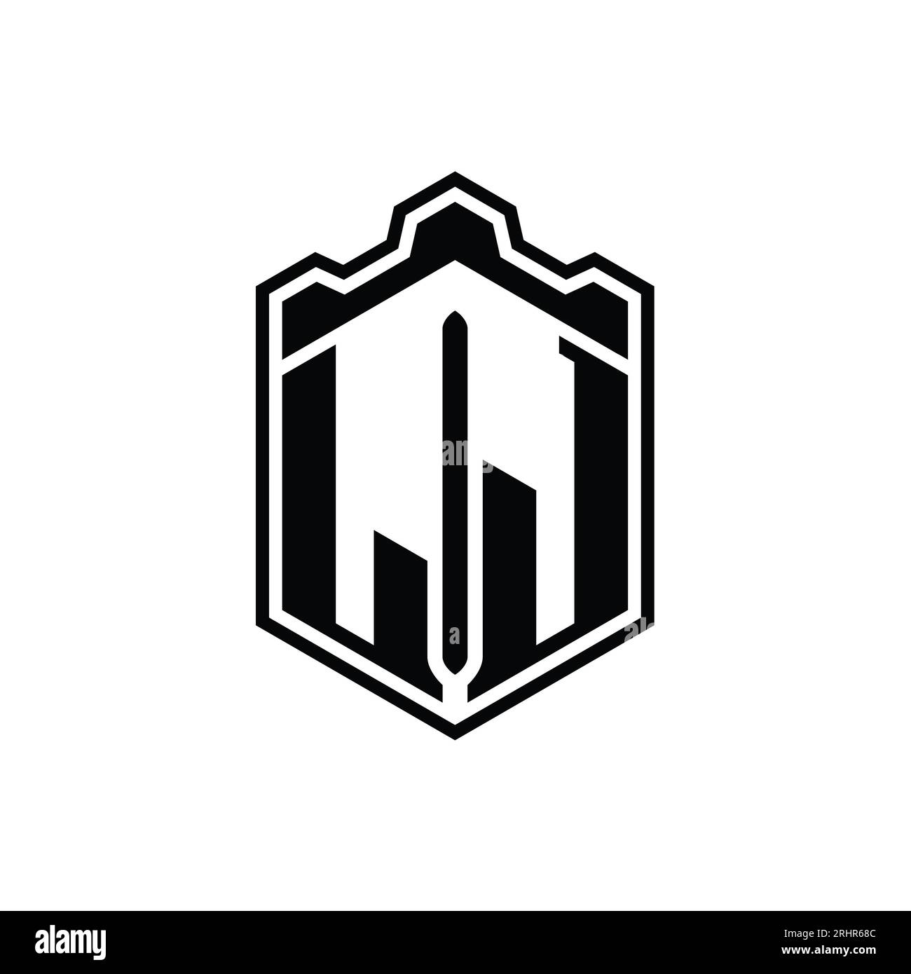 LJ Letter Logo Monogramm sechseckige Schildform Krone Schloss geometrisch mit Modelldesign Vorlage Stockfoto