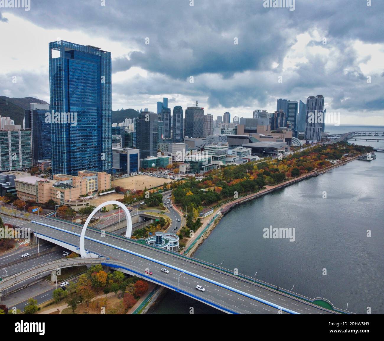 Luftaufnahme von Herbstnaru Park, Centum City, Busan, Südkorea, Asien Stockfoto