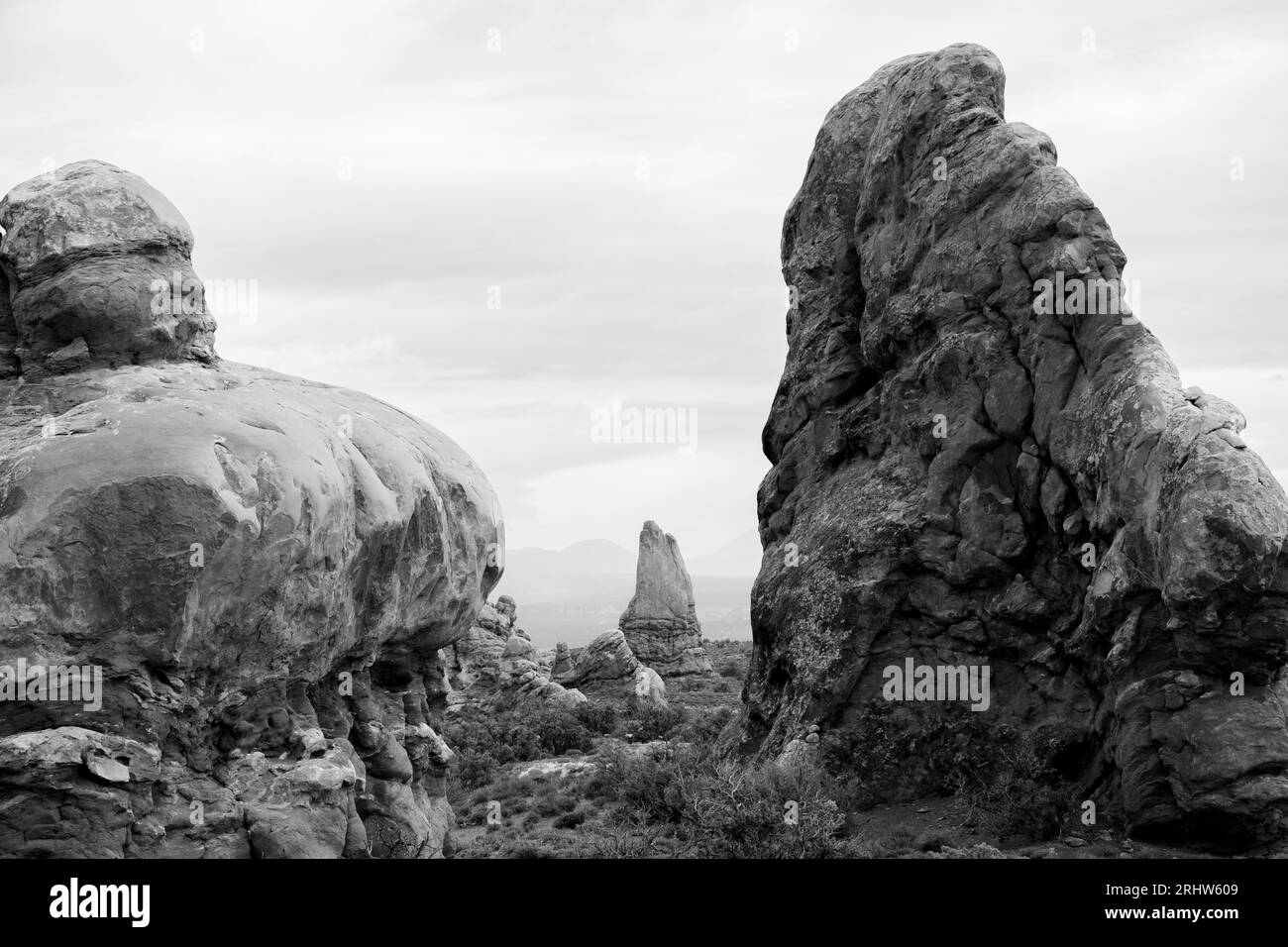 b+W Sandsteinfelsen im Arches Nationalpark in utah, usa Stockfoto