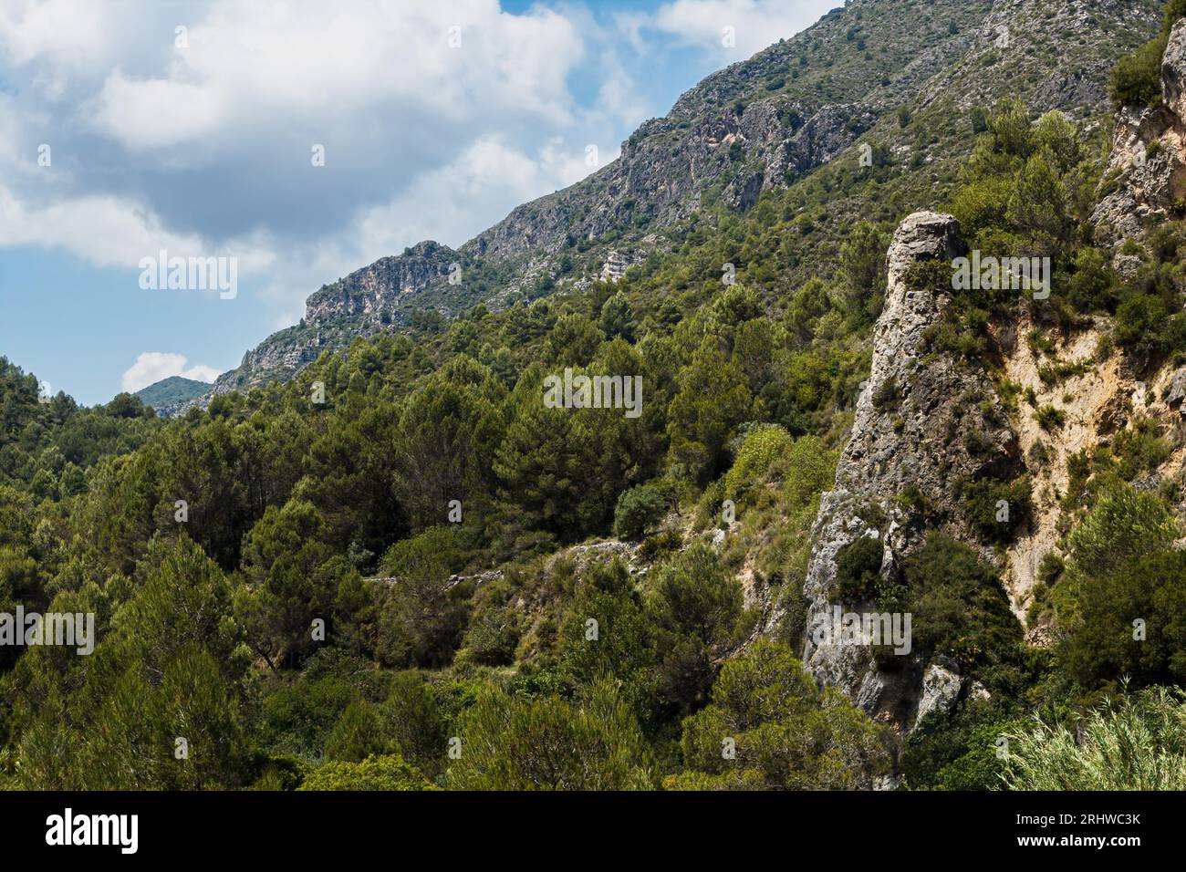 Landscape of the old railway line between Alcoy and Gandia converted into a hiking route Stockfoto
