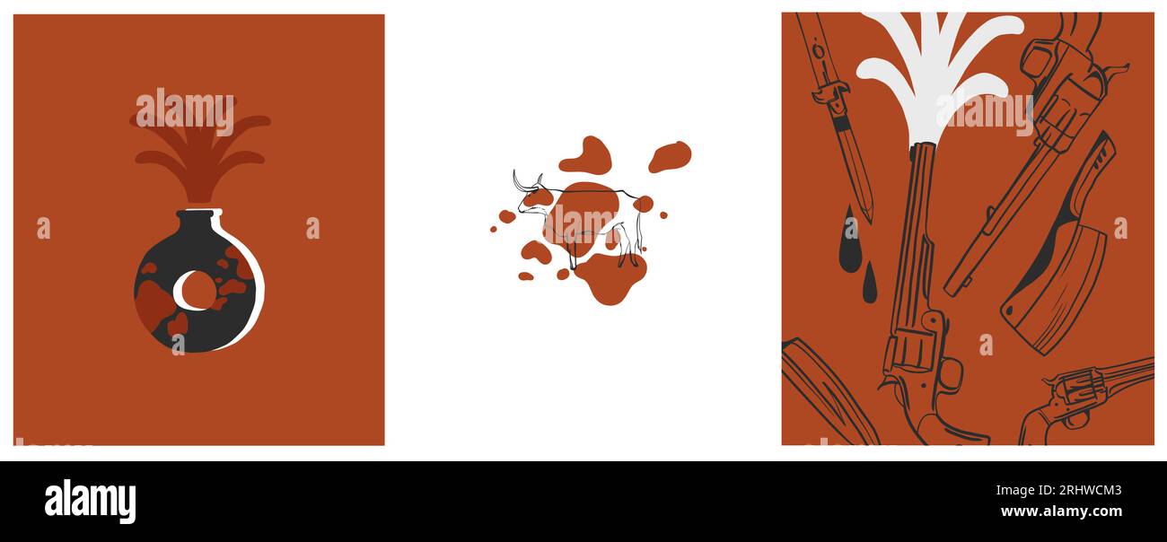 Handgezeichnete abstrakte Vektor Grafik Cliparts Illustrationen Logo Set Kompositionen.Wild Western Design Konzept.Böhmische wilden Westen zeitgenössische Kunst.Cowboy Stock Vektor