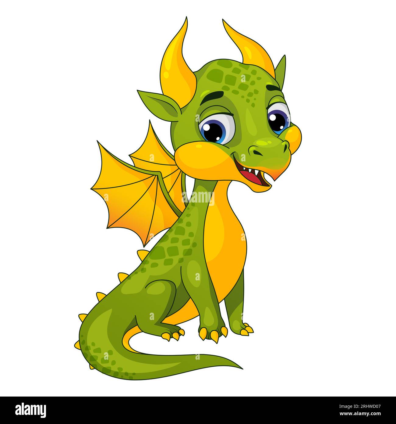 Niedlicher kleiner grüner Drache, Karikaturvektor-Illustration. Stock Vektor