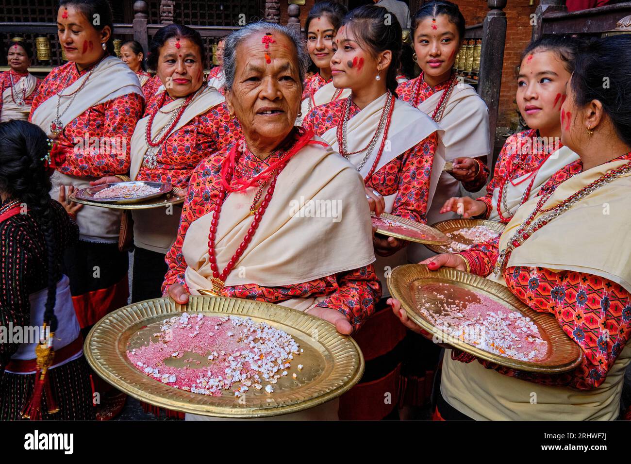Nepal, Kathmandu-Tal, Newar-Stadt Patan, Festival zum 77-jährigen Geburtstag der Frau Stockfoto
