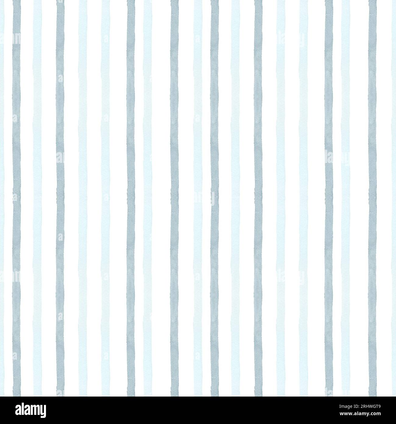 Nahtloses Muster mit blauen und blauen Streifen, handbemalt in Aquarellfarben, auf weißem Hintergrund. Aquarellzeichnung. Geeignet für Textildesign Stockfoto