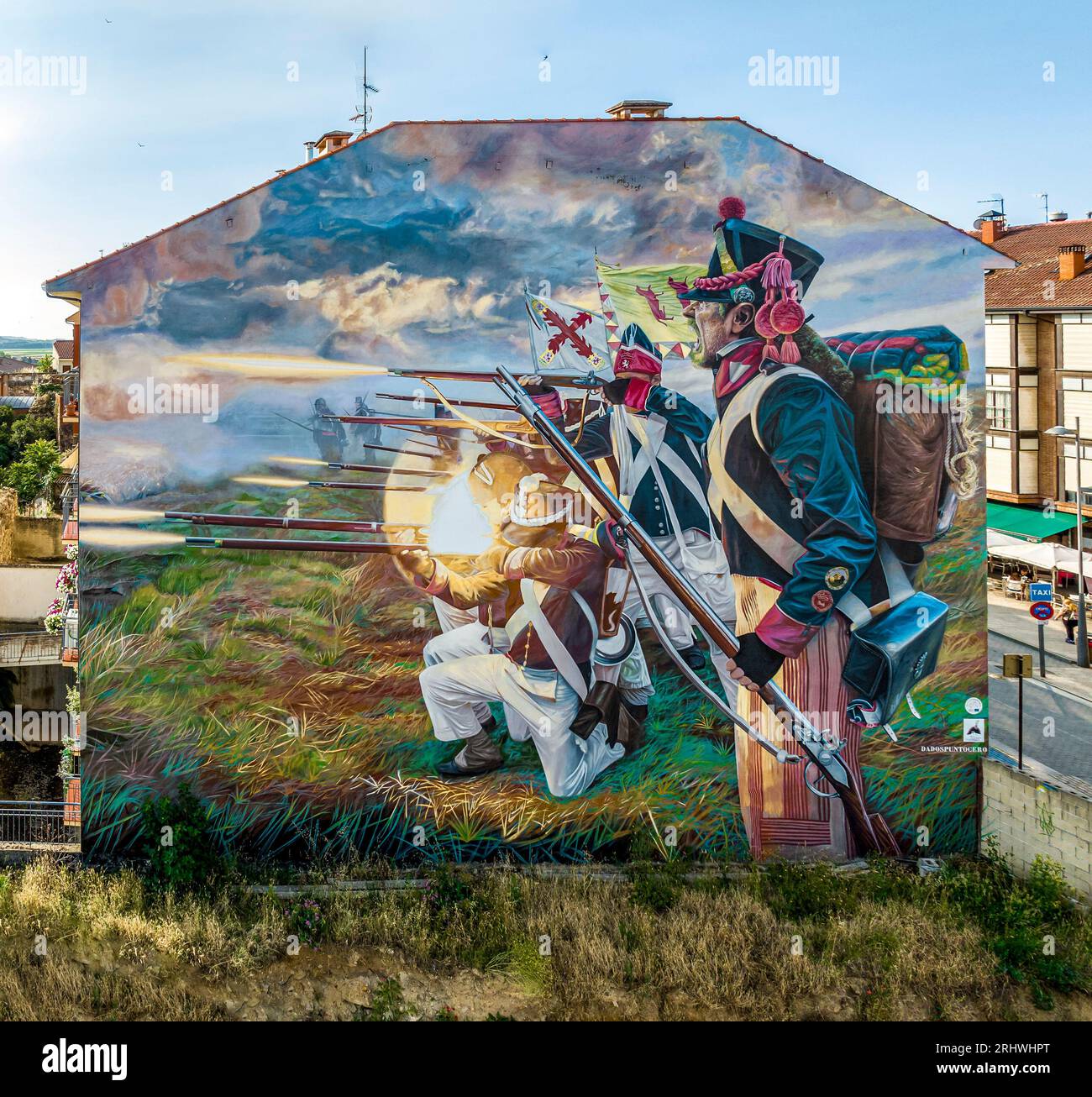 Astorga, Spanien - 23. Juni: Wandgemälde von David Esteban (Da2.0) gemalt auf einem Gebäude in der Los Sitios Straße, als Hommage an die führende Rolle der Stadt im W Stockfoto