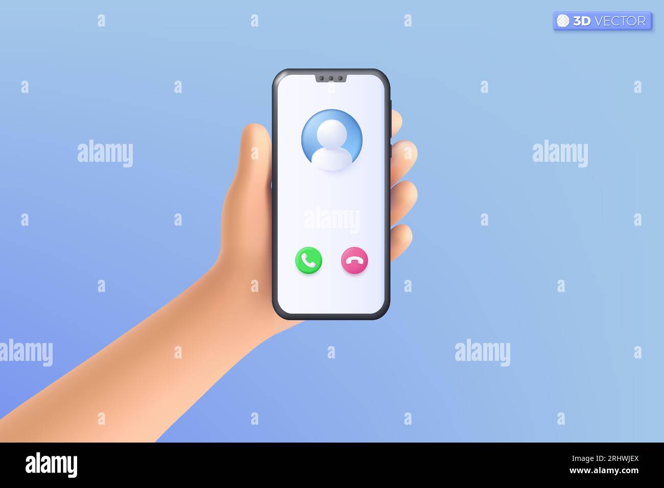 Symbol für die 3D-Handhaltung des Mobiltelefons. Realistisches Smartphone mit leerem Bildschirm, Telefonmodell. Konzept der mobilen Vorlage für bearbeitbare Geräte. 3D-Vektor-iso Stock Vektor