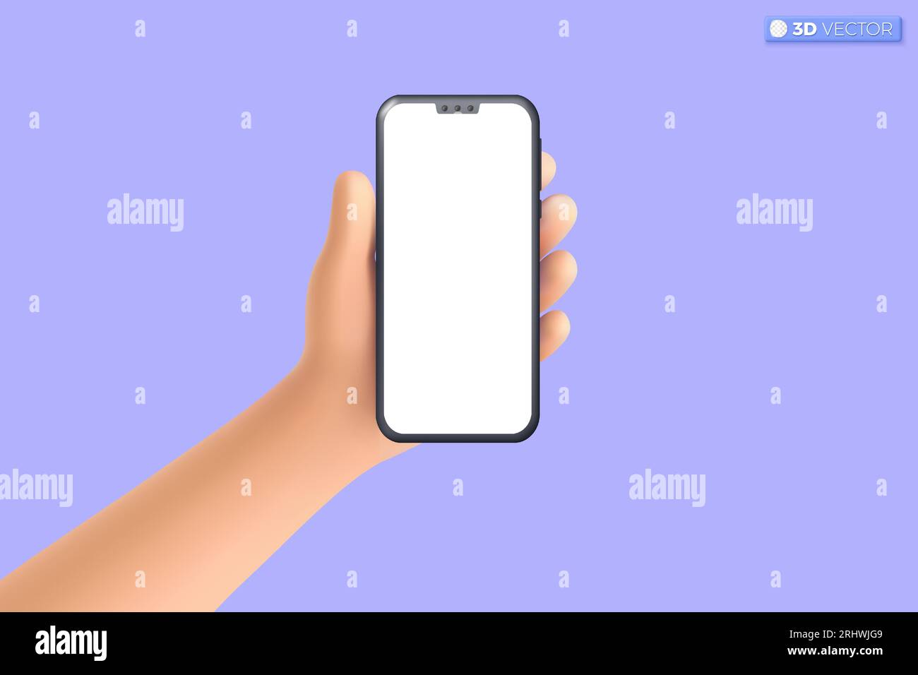 Symbol für die 3D-Handhaltung des Mobiltelefons. Realistisches Smartphone mit leerem Bildschirm, Telefonmodell. Konzept der mobilen Vorlage für bearbeitbare Geräte. 3D-Vektor-iso Stock Vektor