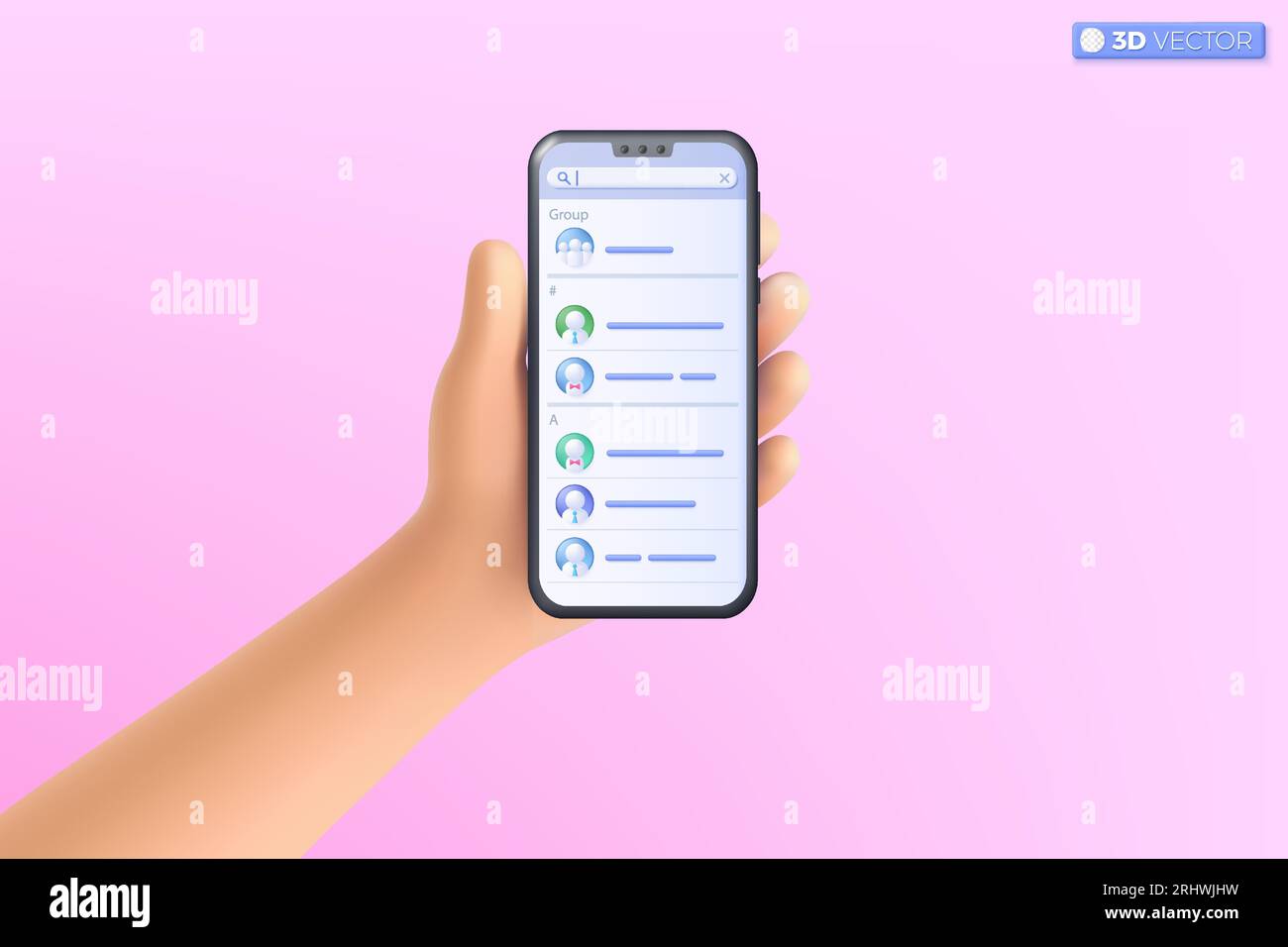 Symbol für die 3D-Handhaltung des Mobiltelefons. Realistisches Smartphone mit leerem Bildschirm, Telefonmodell. Konzept der mobilen Vorlage für bearbeitbare Geräte. 3D-Vektor-iso Stock Vektor