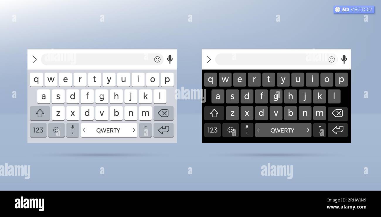 Symbol für QWERTY Smartphone-Tastatur. Tastatur Im Lichtmodus. Schwarze Bildschirmtastatur mit englischen qwerty-Alphabettasten für das Gerätekonzept. 3D-Vektor Stock Vektor