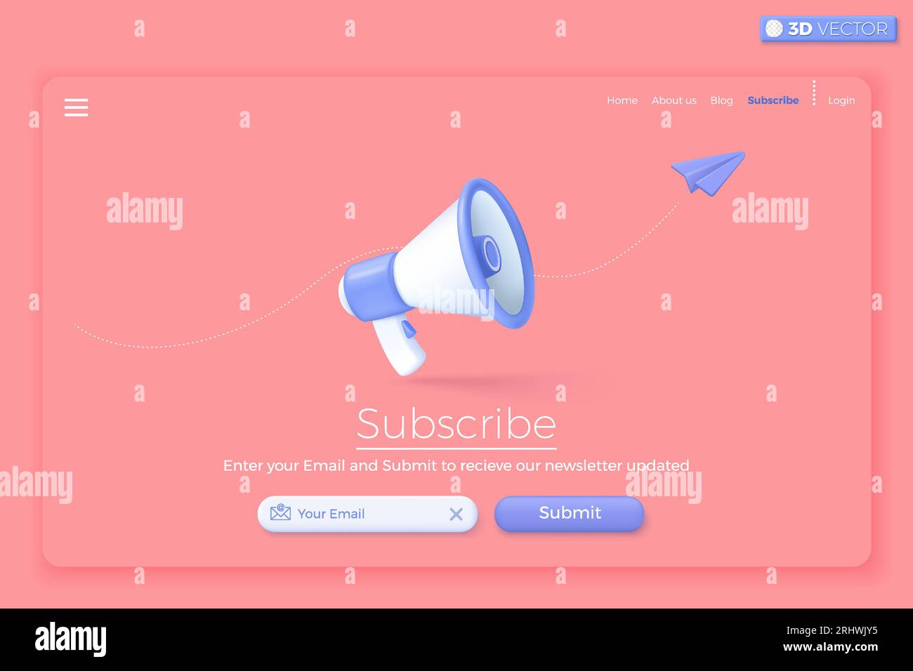 3D Newsletter und Banner-Vorlage für Werbeaktionen abonnieren. Einladung zur Teilnahme am Kundenbewusstsein. E-Mail-Marketingkonzept für Unternehmen. 3D-Vektor isoliert Stock Vektor