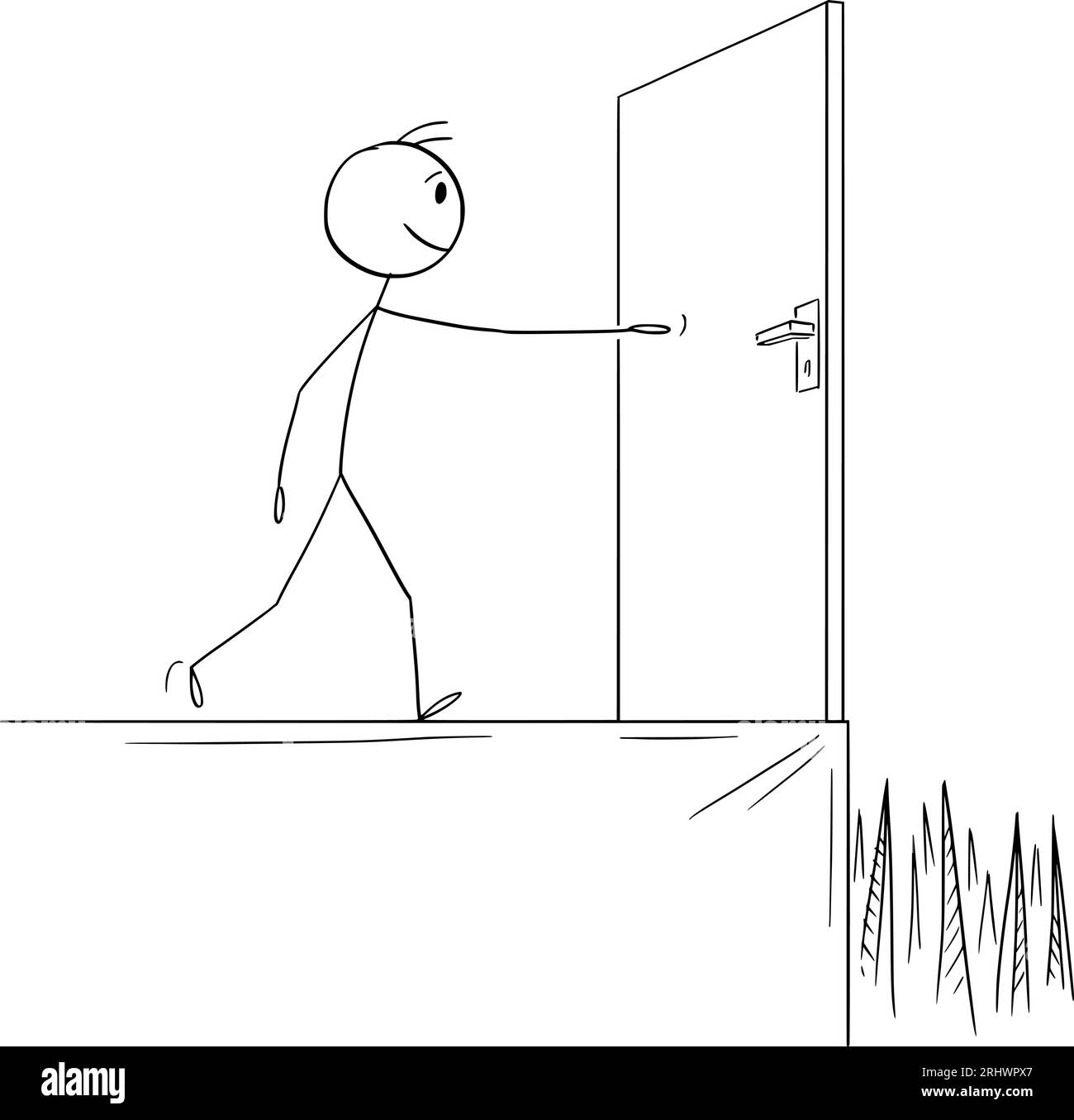 Überraschung Hinter Der Tür, Vector Cartoon Stick Abbildung Stock Vektor