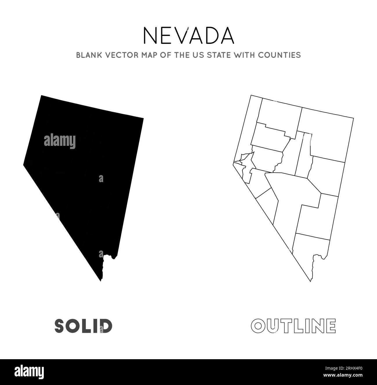 Nevada Karte. Leere Vektorkarte des US-Bundesstaates mit Countys. Borders of Nevada für Ihre Infografik. Vektorabbildung. Stock Vektor