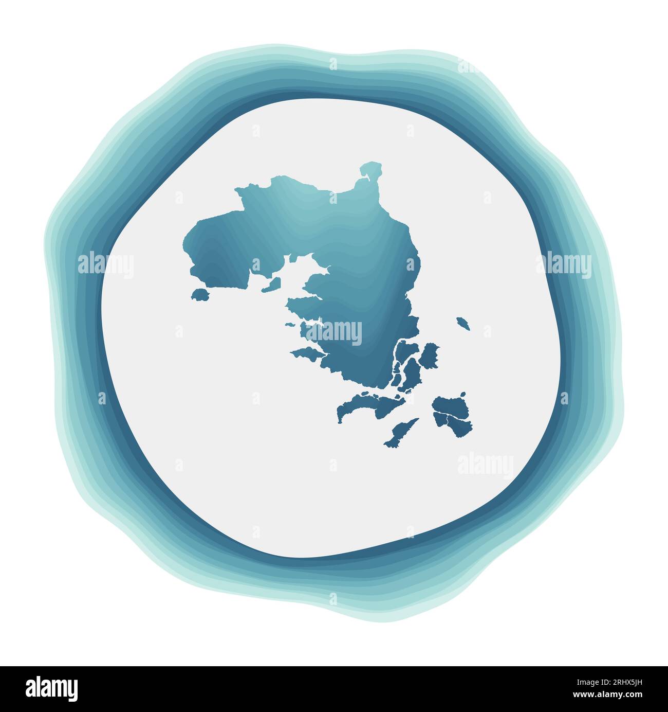 Bintan Island-Logo. Abzeichen der Insel. Mehrschichtiges kreisförmiges Zeichen um die Bintanform. Stilvolle Vektorillustration. Stock Vektor