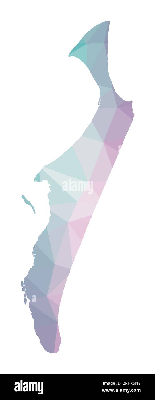 Polygonale Karte von Fraser Island. Geometrische Darstellung der Insel in smaragdgrünen Amethystfarben. Fraser-Karte im Low-Poly-Stil. Technologie, Internet, n Stock Vektor