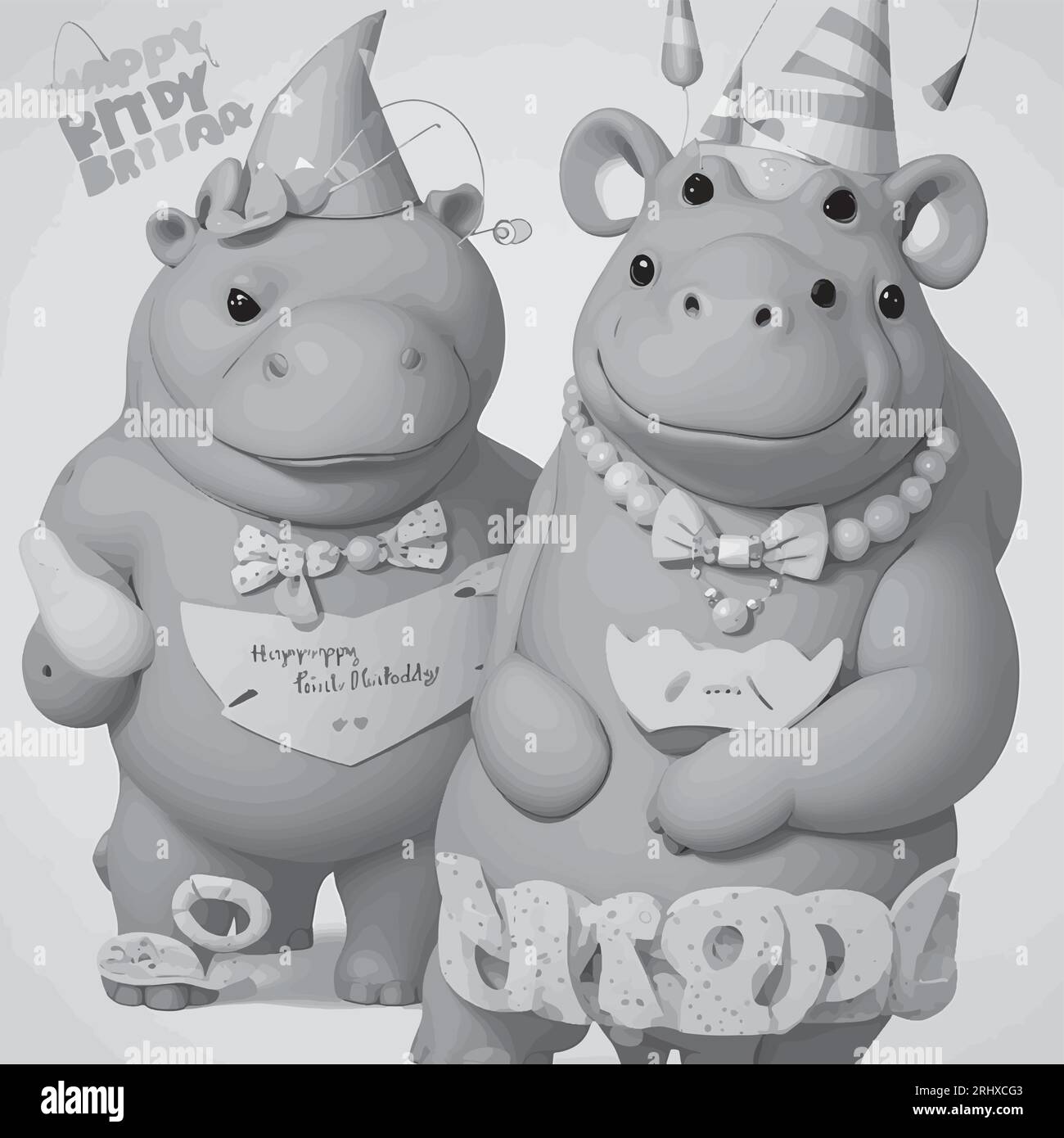 Sticker Kreatives Tierkonzept. Hippo-Hippopotamus in Party-Kegel-Hut-Halskette Bowtie-Outfit isoliert auf festem Pastellhintergrund Stock Vektor