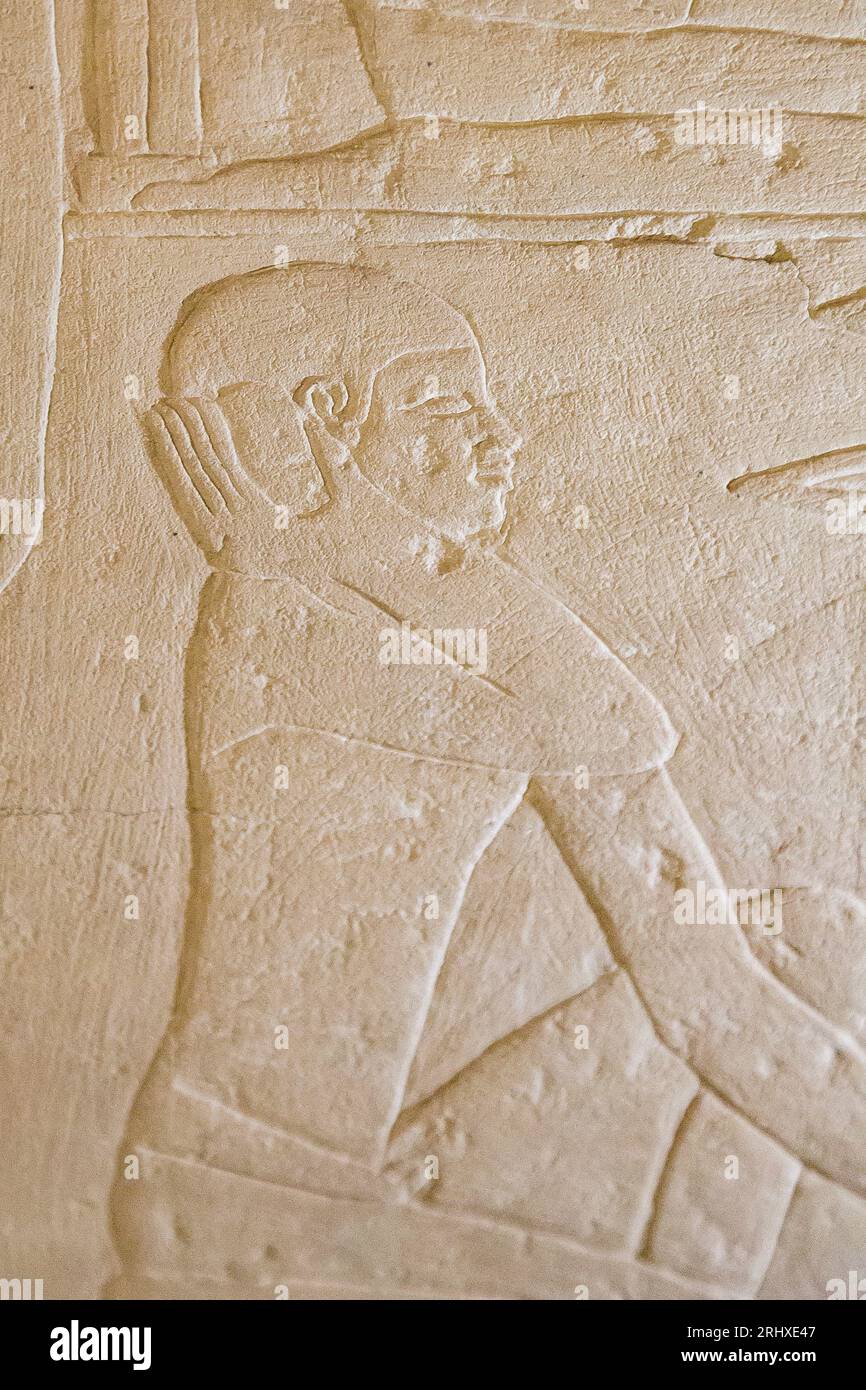 Ägypten, Sakkara, Grab von Ankhmahor, handwerklich gegrabene Steingerichte. Stockfoto
