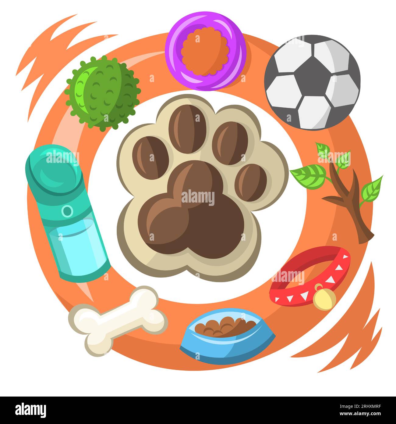 Hundepfoten-Print mit verschiedenen Hundemotiven Stock Vektor