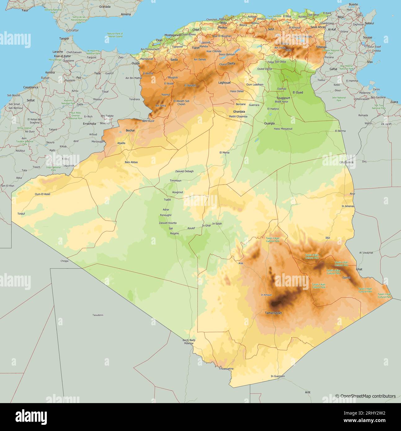 Topographische Vektorkarte Algeriens Stock Vektor