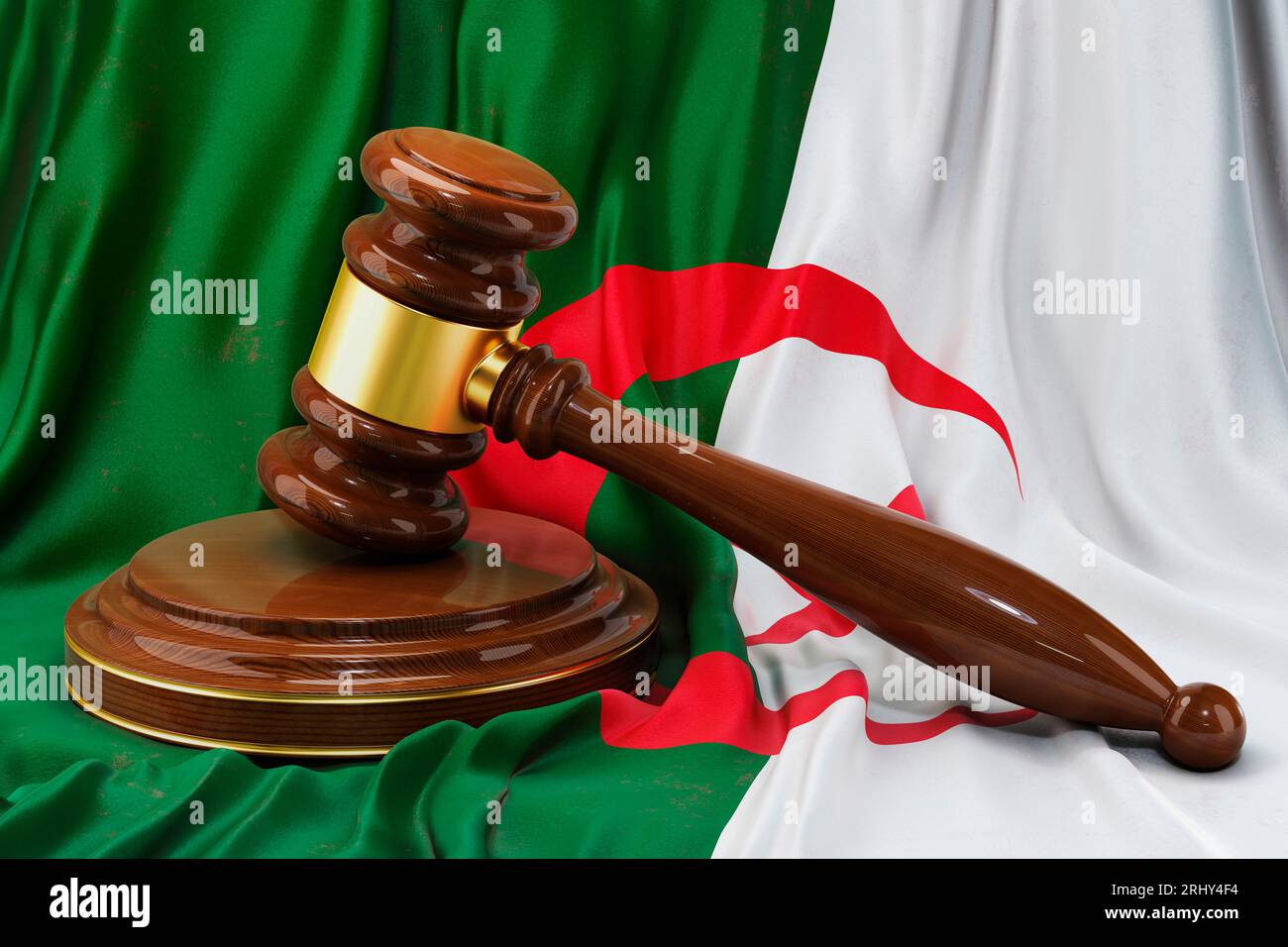 Sudanesisches Recht und Rechtskonzept. Holzgabel auf der Flagge des Sudan, 3D-Rendering Stockfoto