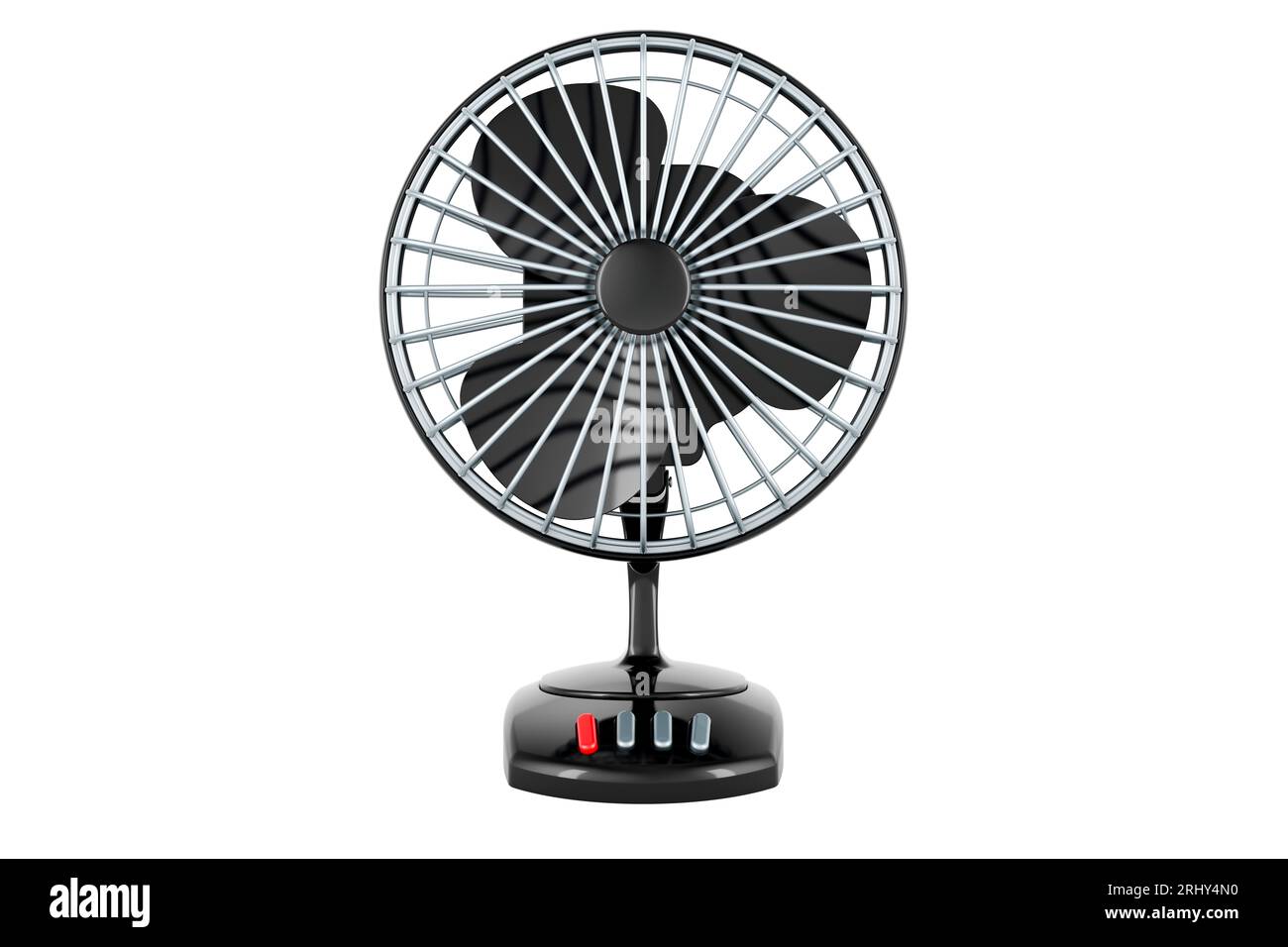 Schwarzer Tischventilator, 3D-Rendering isoliert auf weißem Hintergrund Stockfoto