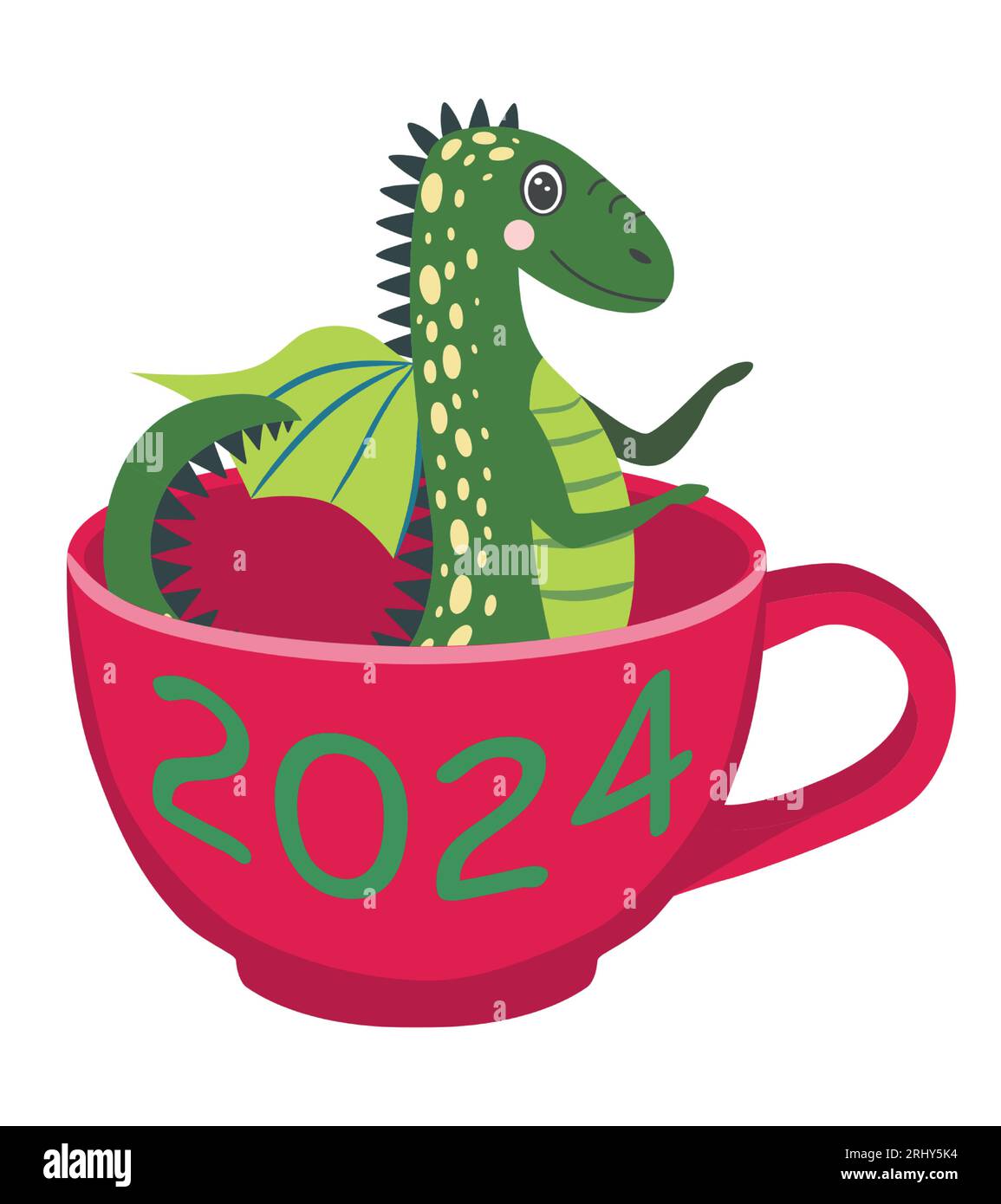 Jahr des Drachen 2024, chinesischer Kalender. Niedliche Drachen und Inschrift 2024. Stock Vektor