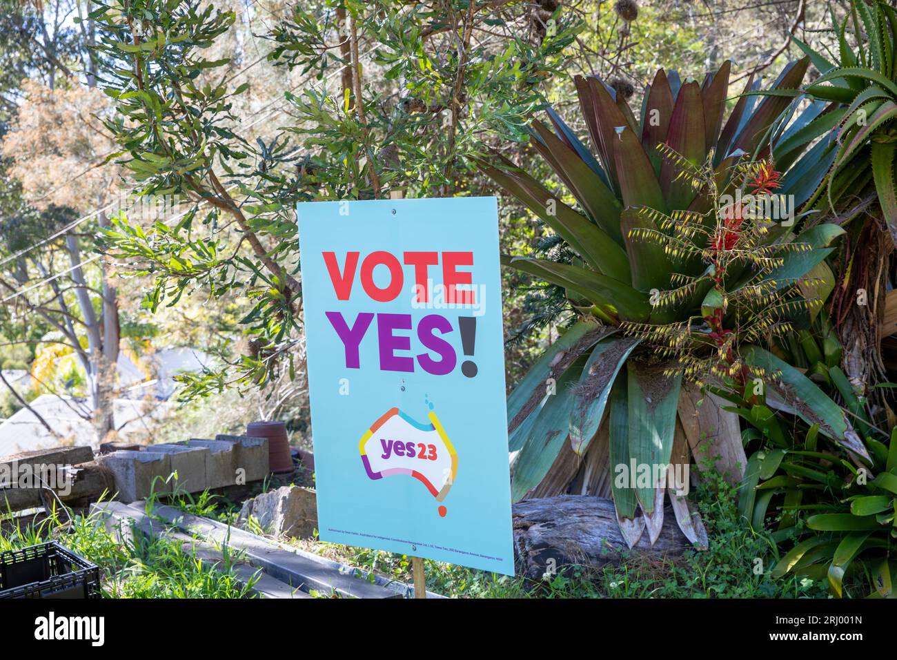 Australien Stimme für das Parlament Indigene und Inselbewohner der Torres-Straße, ja, Wahlkampfunterzeichnung in Sydney vor einem Referendum zur Änderung der Verfassung Stockfoto