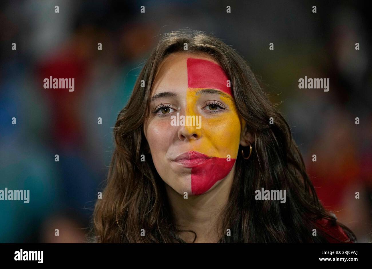 August 2023: . Spanische Fans während eines Finalspiels der FIFA-Frauen-Weltmeisterschaft, Spanien gegen England, im Olympiastadion in Sydney, Australien. Kim Price/CSM Stockfoto