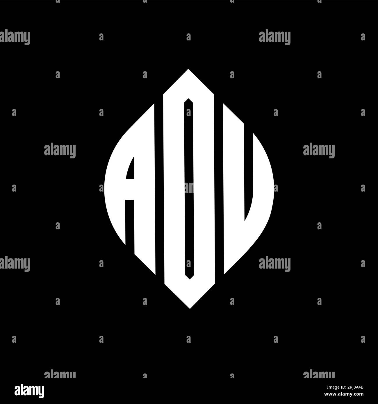 ADU-Logo mit kreisförmigem Buchstaben, Kreis- und Ellipsenform. ADU-Ellipsenbuchstaben im typografischen Stil. Die drei Initialen bilden ein kreisförmiges Logo. ADU-CI Stock Vektor