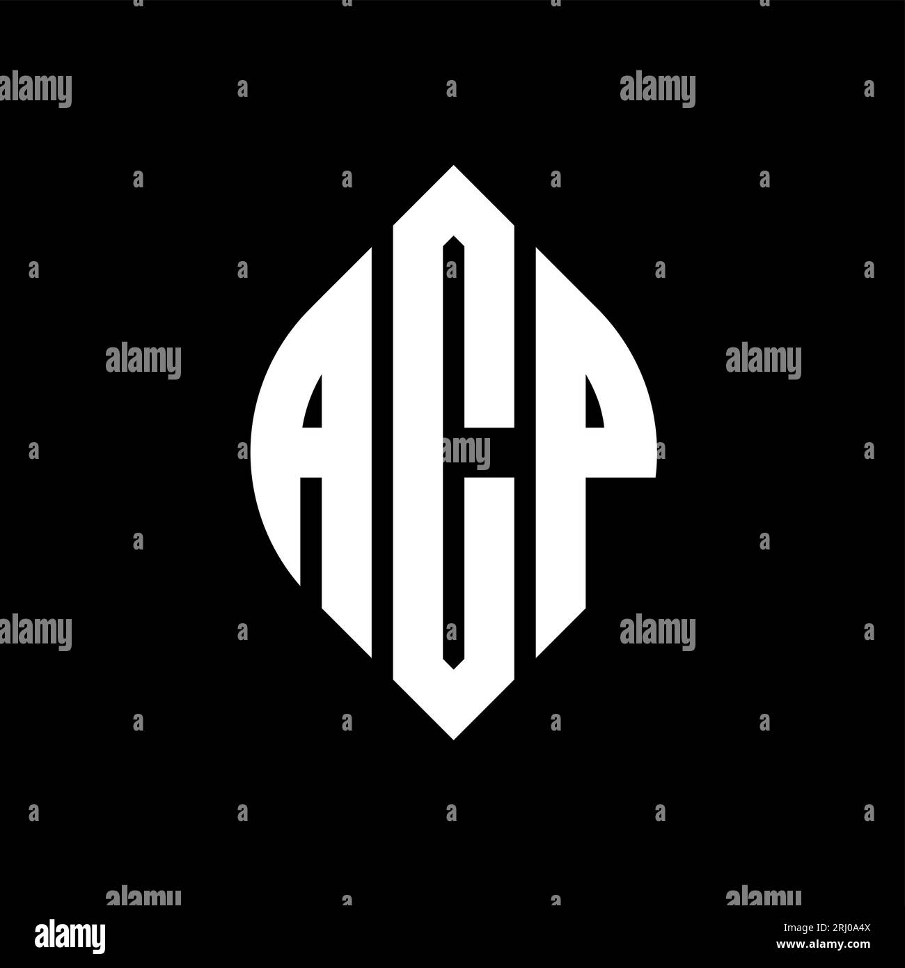 ACP-Logo mit Kreis- und Ellipsenform. ACP-Ellipsenbuchstaben im typografischen Stil. Die drei Initialen bilden ein kreisförmiges Logo. ACP CI Stock Vektor