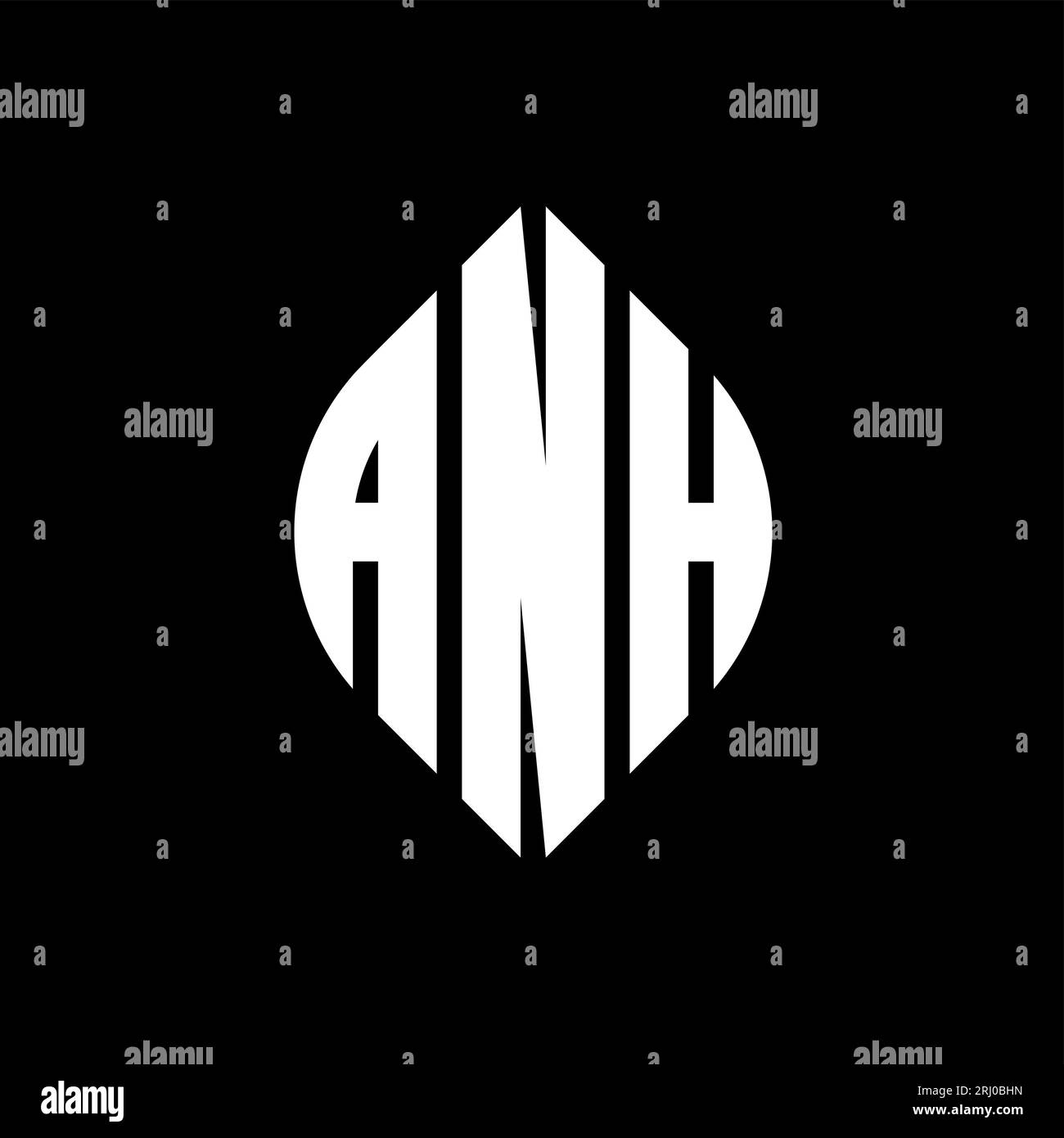 ANH kreisförmiges Logo mit Kreis- und Ellipsenform. Ellipsenbuchstaben im typografischen Stil. Die drei Initialen bilden ein kreisförmiges Logo. ANH CI Stock Vektor