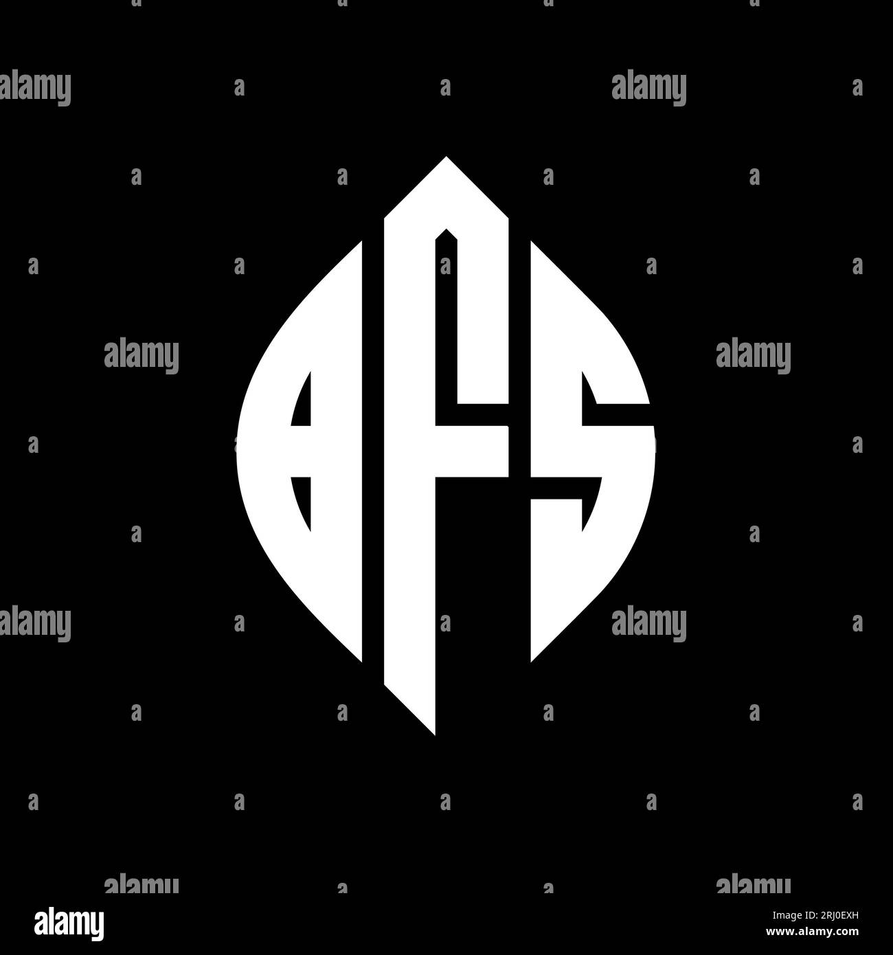 BFS kreisförmiges Logo mit Kreis- und Ellipsenform. BFS-Ellipsenbuchstaben im typografischen Stil. Die drei Initialen bilden ein kreisförmiges Logo. BFS CI Stock Vektor