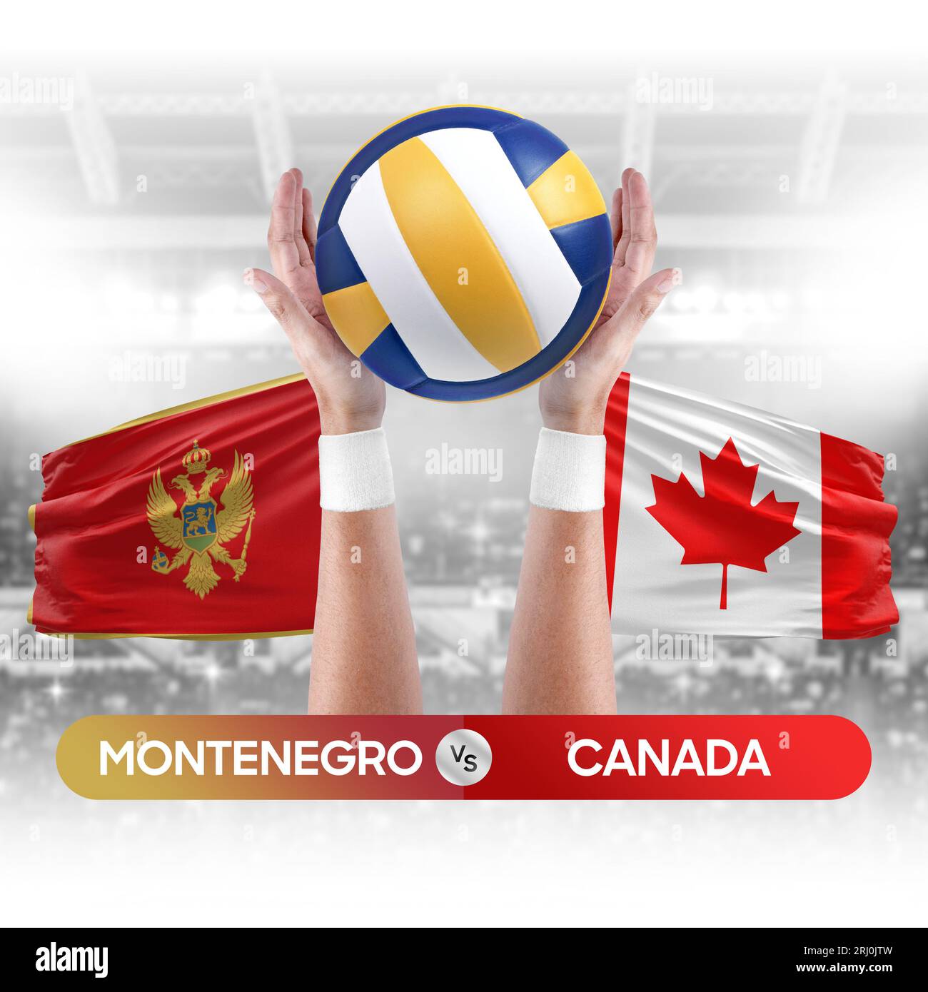 Montenegro gegen Kanada Nationalmannschaften Volleyball Volleyball-Volleyball-Match-Wettkampfkonzept. Stockfoto