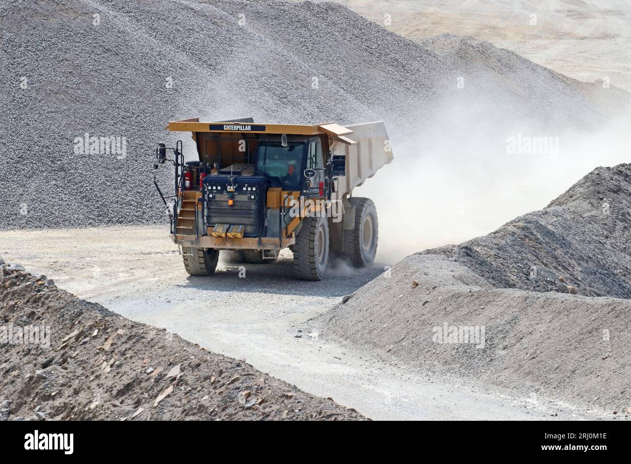Caterpillar 775G Schwerlast-Lkw im Steinbruch Coldstone, Pateley Bridge Stockfoto