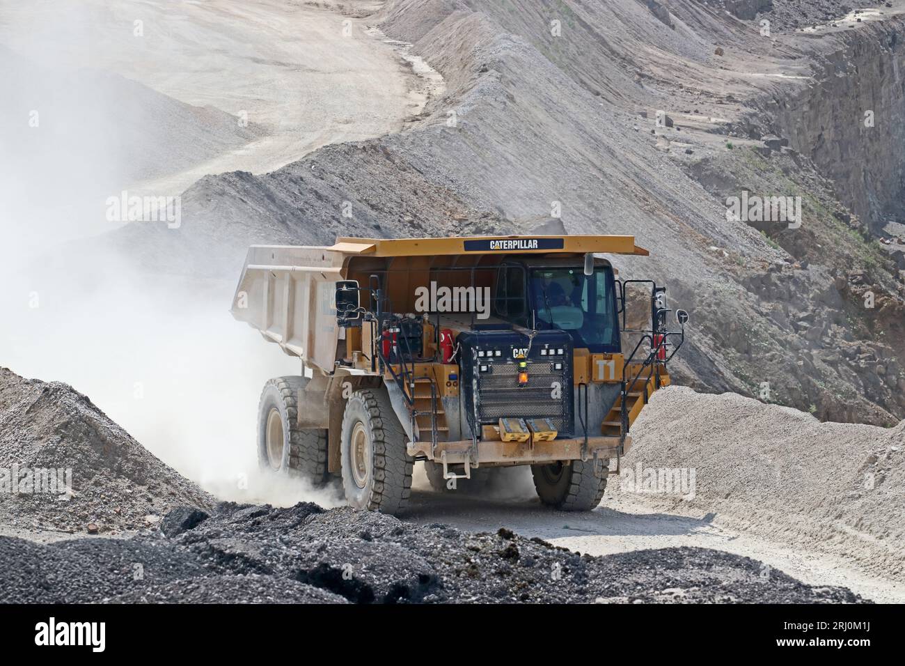 Caterpillar 775G Schwerlast-Lkw im Steinbruch Coldstone, Pateley Bridge Stockfoto