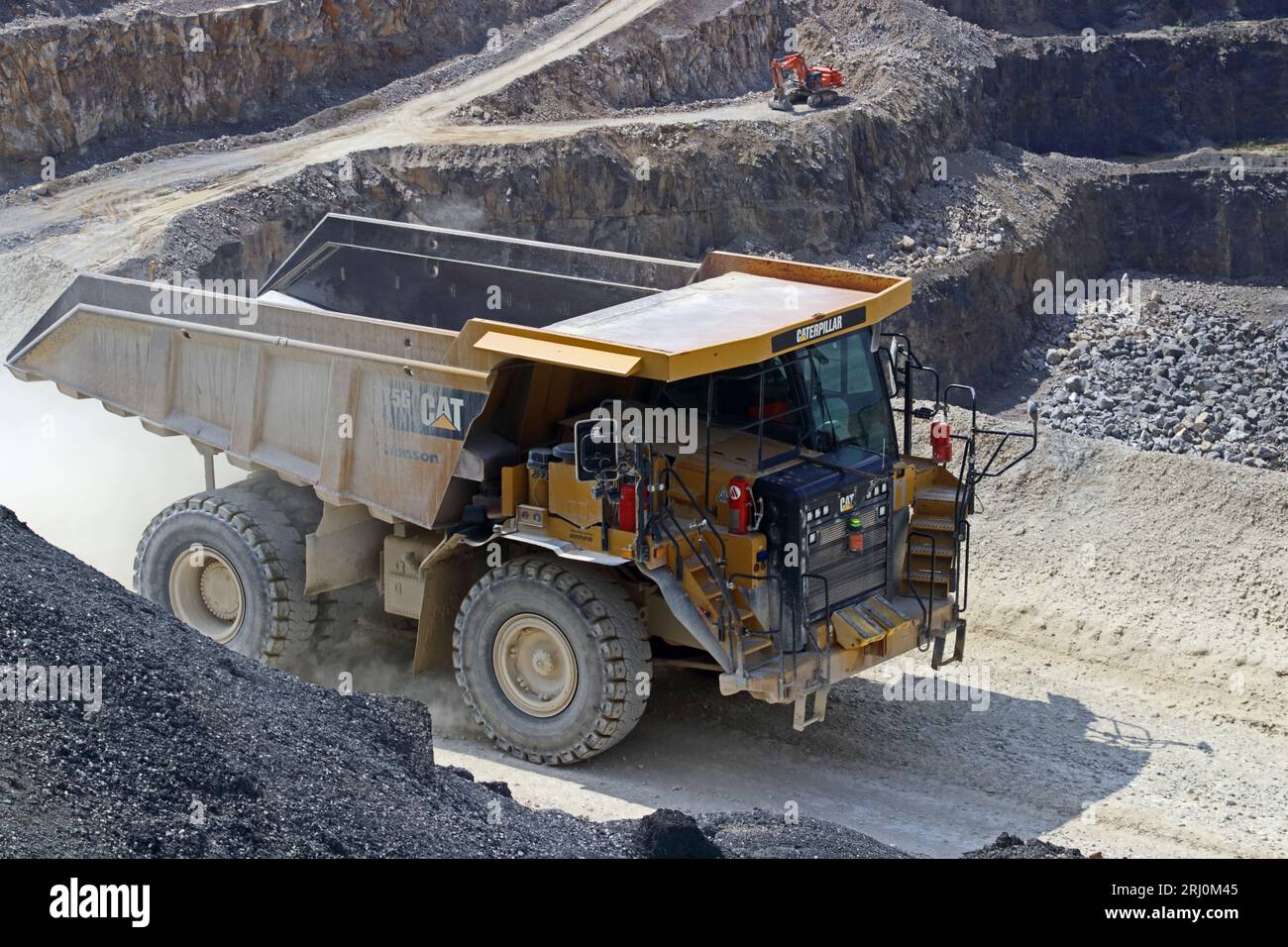 Caterpillar 775G Schwerlast-Lkw im Steinbruch Coldstone, Pateley Bridge Stockfoto