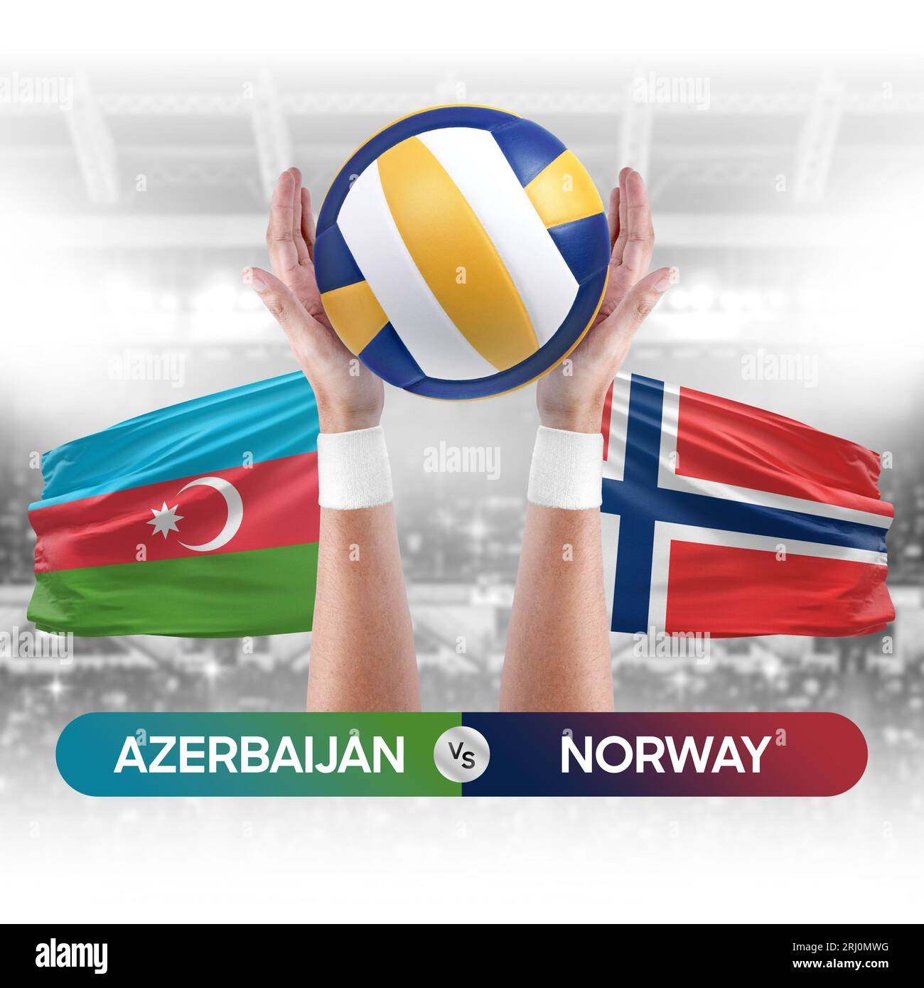 Aserbaidschan gegen Norwegen Nationalmannschaften Volleyball-Volleyball-Spiel-Wettkampfkonzept. Stockfoto