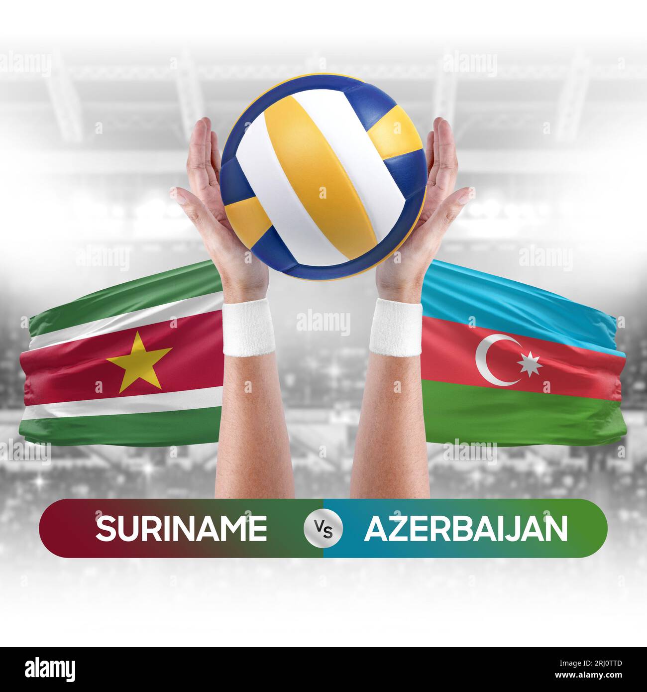 Suriname vs Aserbaidschan Nationalmannschaften Volleyball Volleyball-Ball-Spiel-Konzept. Stockfoto