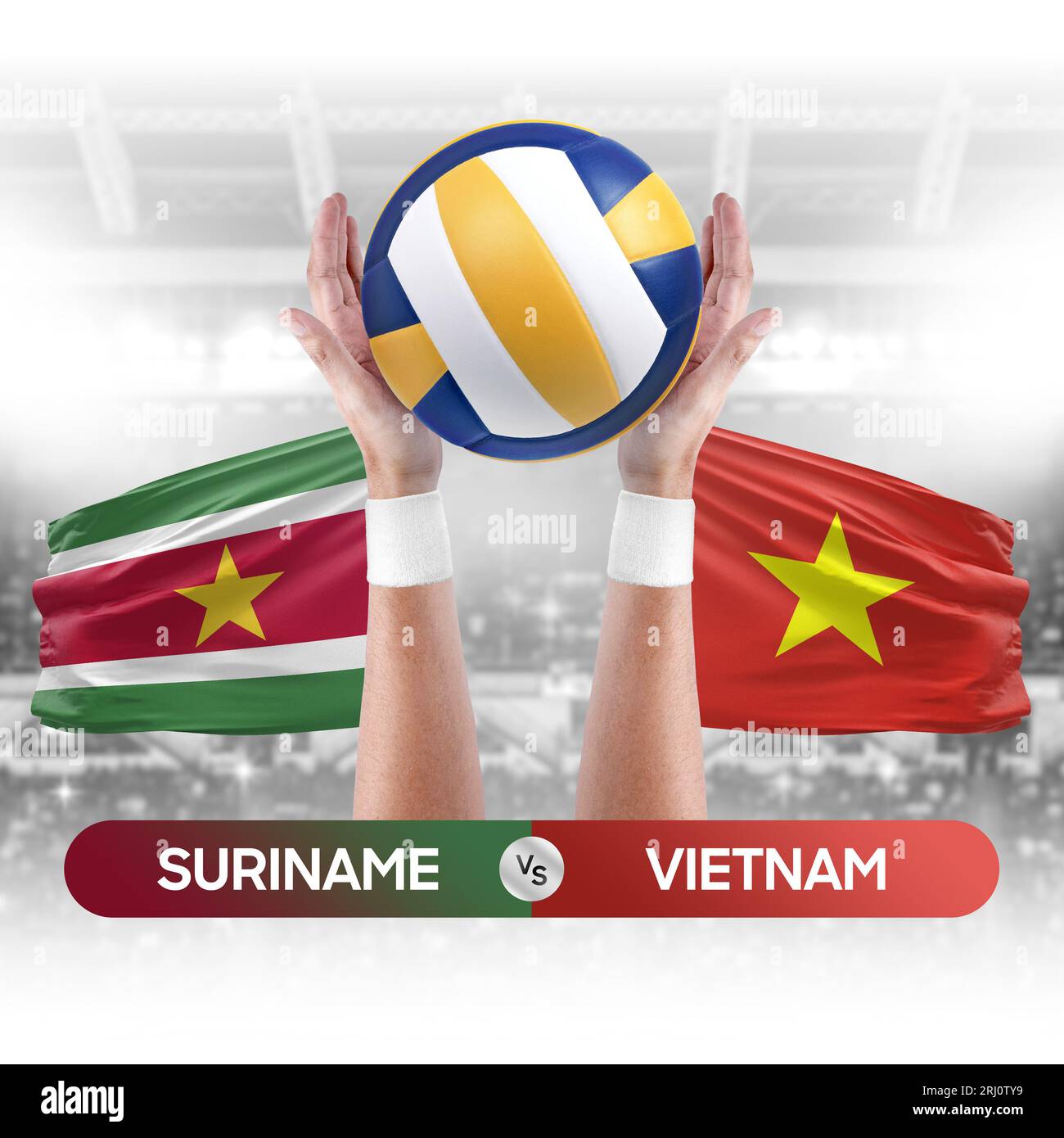 Suriname vs Vietnam Nationalmannschaften Volleyball Volleyball Ball Match Competition Konzept. Stockfoto