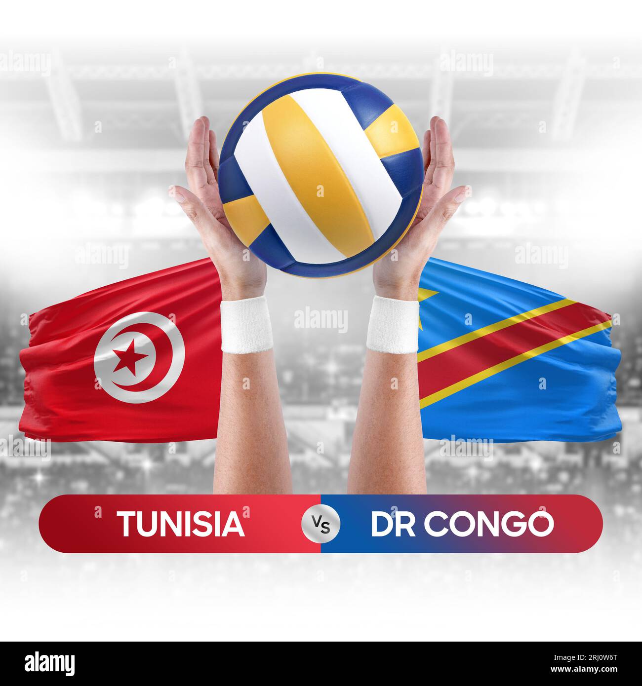 Tunesien vs Dr Kongo Nationalmannschaften Volleyball Volleyball Spiel Wettkampfkonzept. Stockfoto