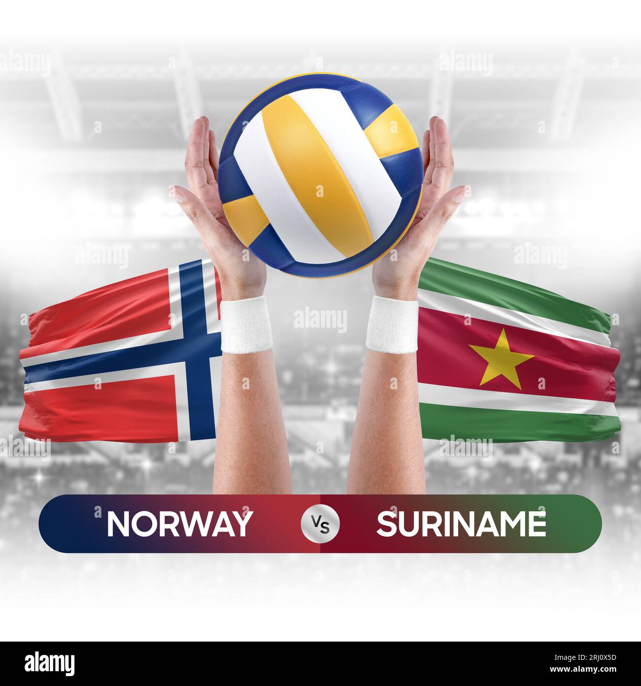 Norwegen gegen Suriname Nationalmannschaften Volleyball Volleyball-Ball-Match-Konzept. Stockfoto