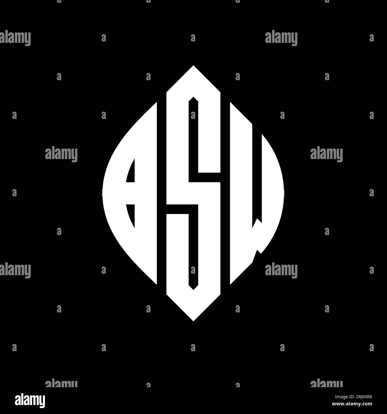 BSW-Logodesign mit kreisförmigem Buchstaben und Ellipsenform. BSW-Ellipsenbuchstaben im typografischen Stil. Die drei Initialen bilden ein kreisförmiges Logo. BSW CI Stock Vektor
