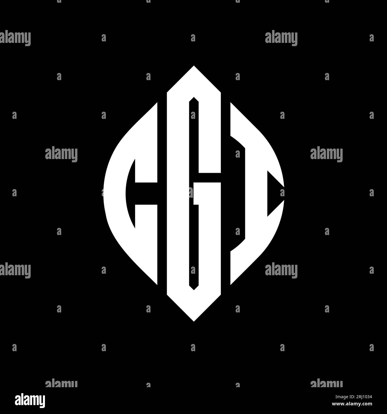 CGI kreisförmiges Logo mit Kreis- und Ellipsenform. CGI-Ellipsenbuchstaben im typografischen Stil. Die drei Initialen bilden ein kreisförmiges Logo. CGI CI Stock Vektor