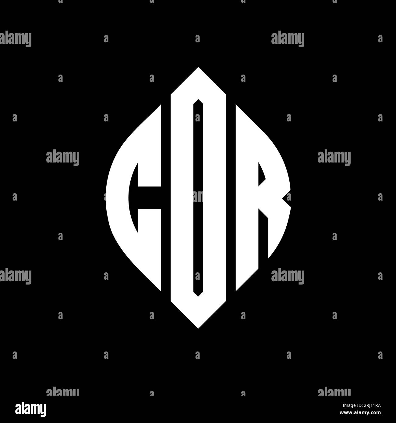 COR-Logodesign mit kreisförmigem Buchstaben und Ellipsenform. COR-Ellipsenbuchstaben im typografischen Stil. Die drei Initialen bilden ein kreisförmiges Logo. COR CI Stock Vektor