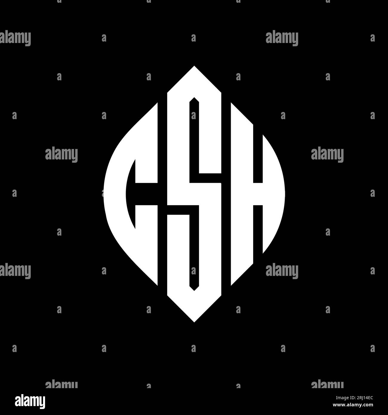 CSH Circle Letter Logo mit Kreis- und Ellipsenform. Ellipsenförmige Buchstaben im typografischen Stil. Die drei Initialen bilden ein kreisförmiges Logo. CSH CI Stock Vektor