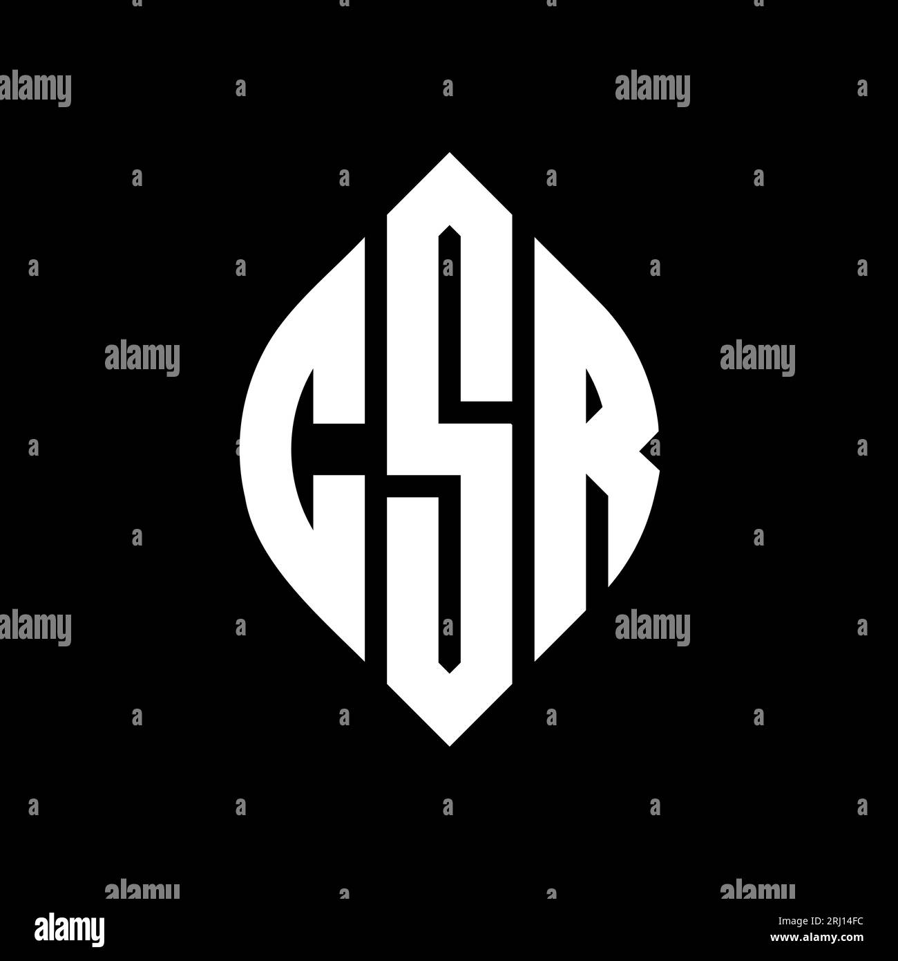 CSR-Logo mit kreisförmigem Buchstaben und Ellipsenform. CSR-Ellipsenbuchstaben im typografischen Stil. Die drei Initialen bilden ein kreisförmiges Logo. CSR CI Stock Vektor