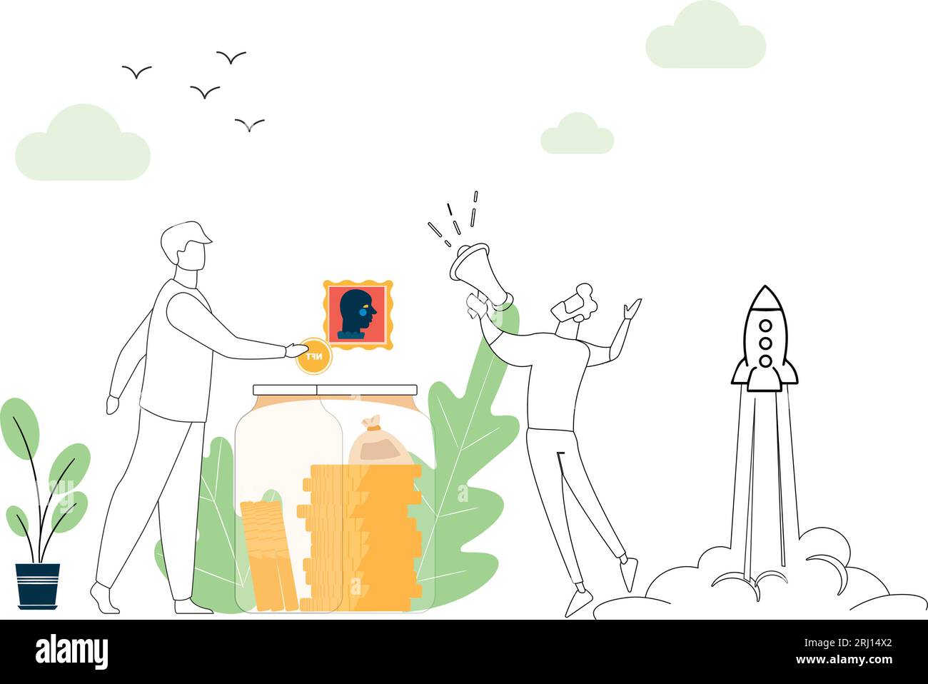 NFT Illustration kaufen und erstellen nft Stock Vektor