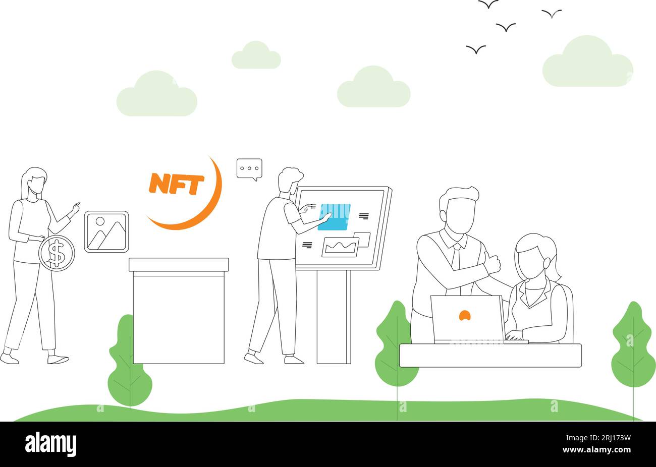 NFT Illustration kaufen und erstellen nft Stock Vektor