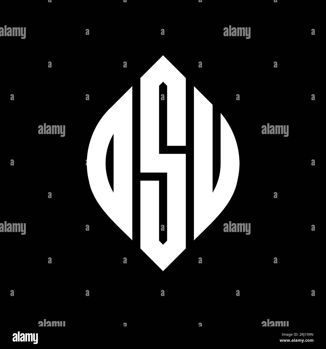 DSU-Logo mit kreisförmigem Buchstaben, Kreis- und Ellipsenform. DSU-Ellipsenbuchstaben im typografischen Stil. Die drei Initialen bilden ein kreisförmiges Logo. DSU-CI Stock Vektor